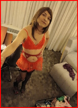 Effeminate fairy exposed in slutty red lingerie
